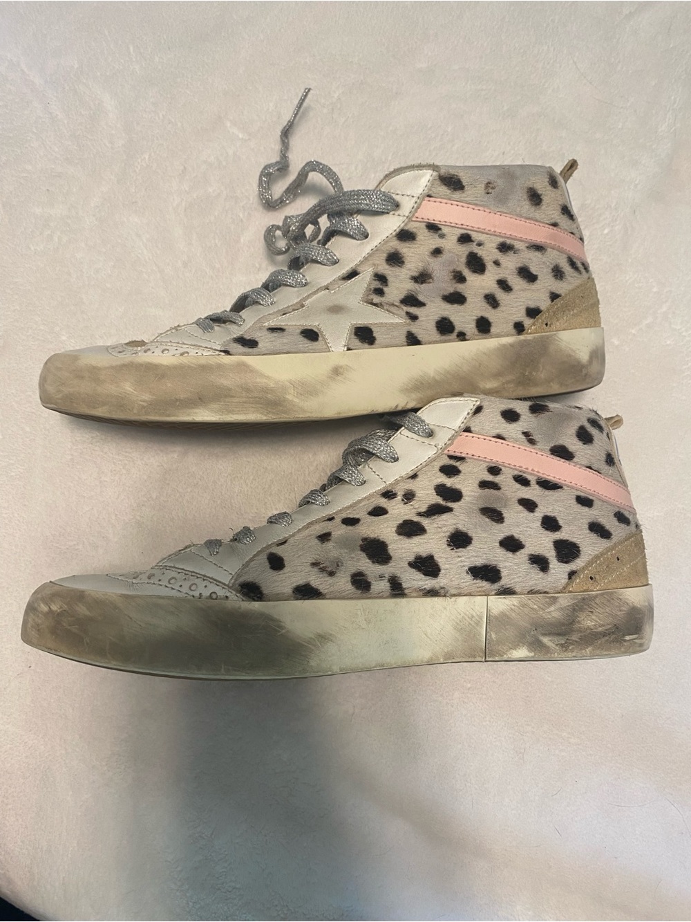 Golden Goose Women's Leopard Print High-Top Sneakers with Pink Stripe